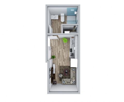 Floor plan for studio, 1 bath, 216 sqft